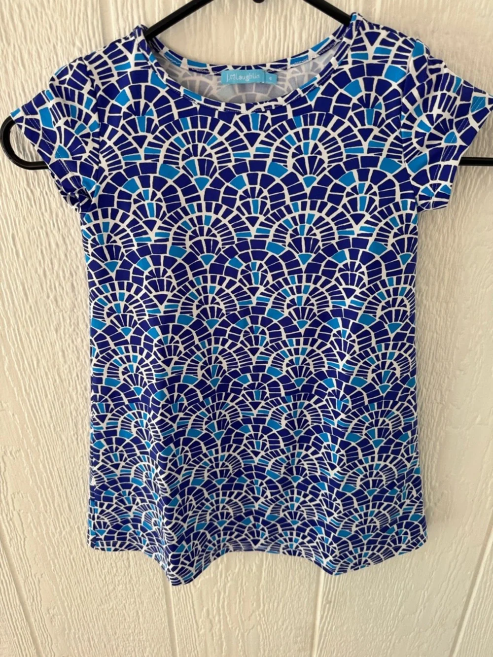 J. McLaughlin Girls Size 4 Blue Mosaic Print Dress | Short Sleeve Coastal Prep